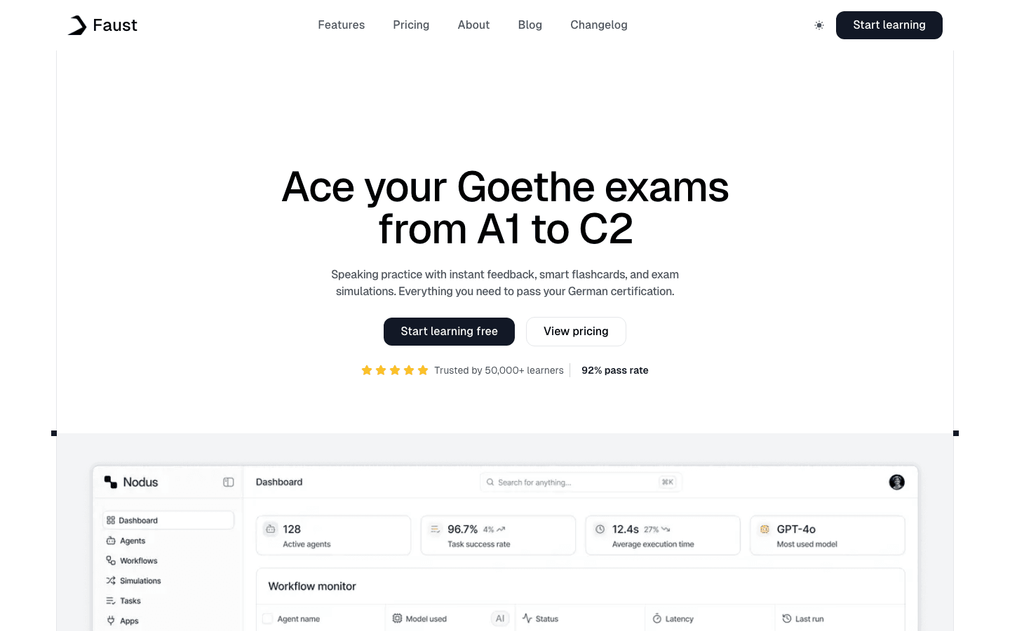 Faust Academy landing page