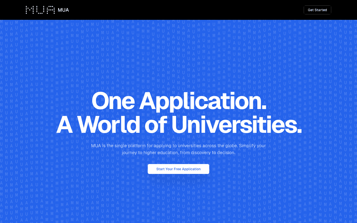 MUA platform landing page